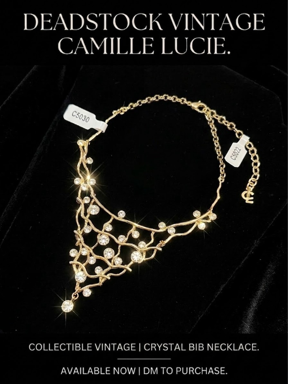 Vintage Camille Lucie Crystal Branch Bib Necklace RARE DEADSTOCK FIND